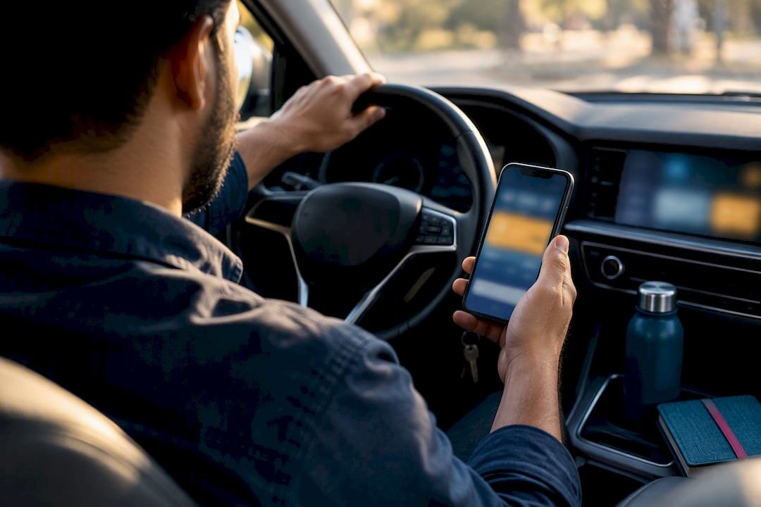 Driver waiting with rideshare app active