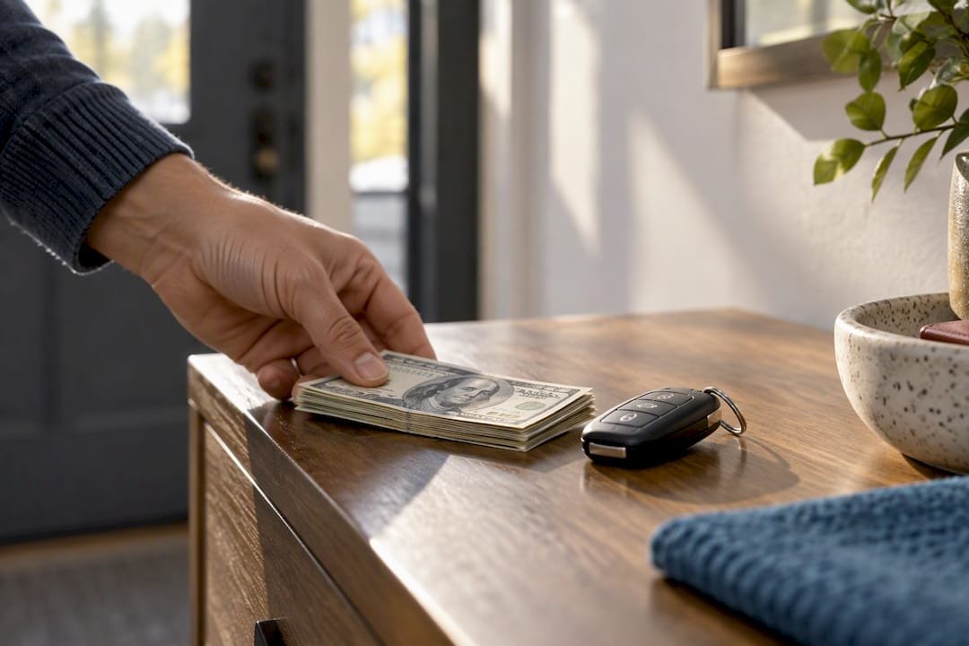 Cash reserve beside a car key