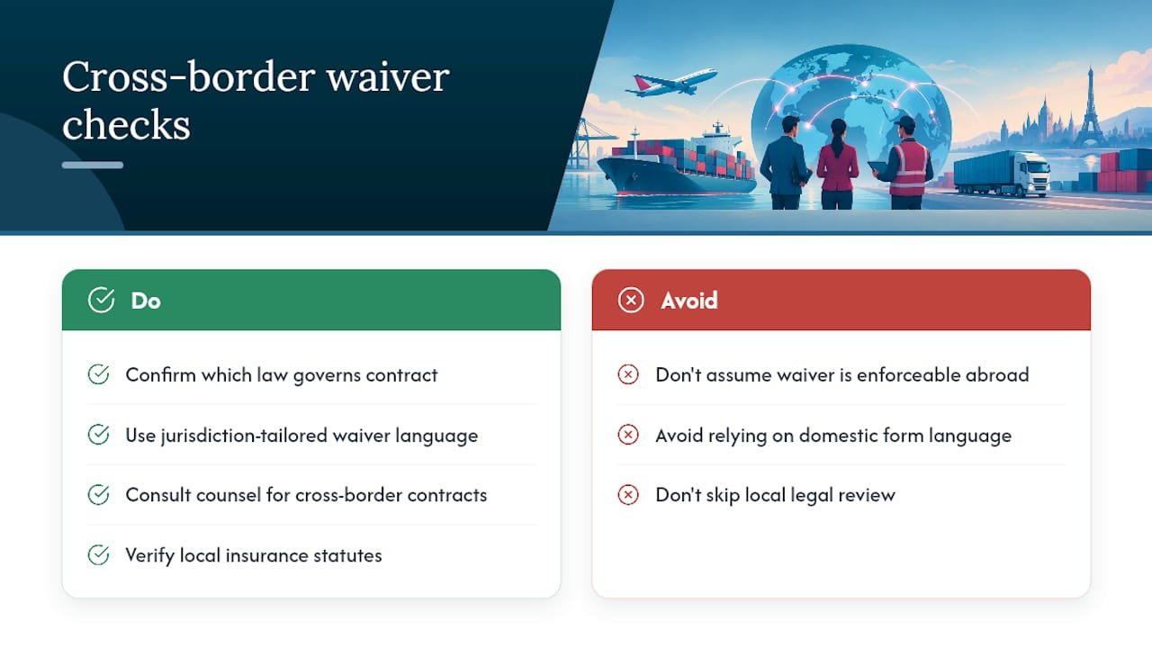 International considerations or variations in waiver of subrogation practices — overview diagram