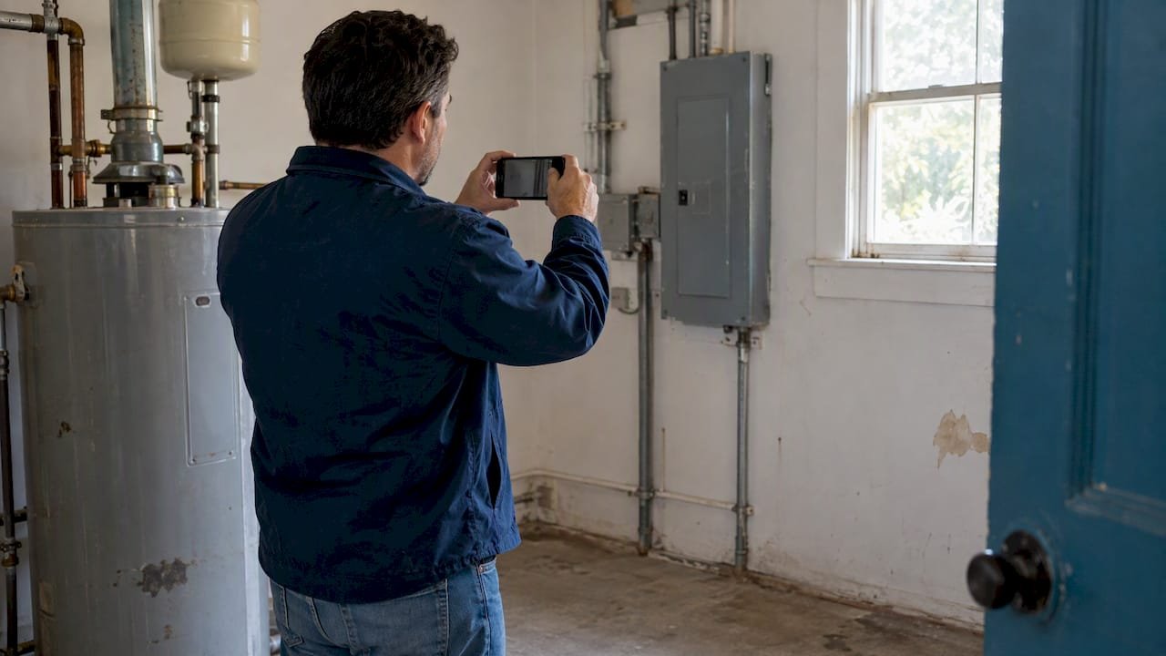 Property manager photographing vacant home condition